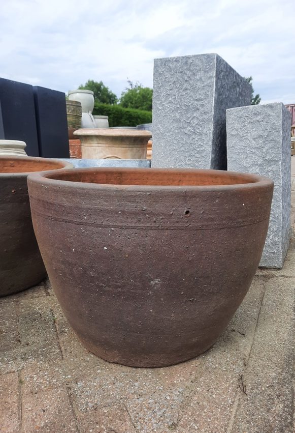 38a set van 3 ronde lage bloempotten bloembakken grijs cement landelijk 75 hal54