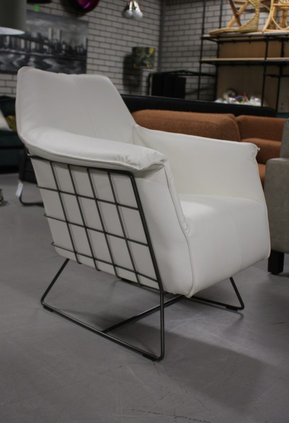 2 fauteuil Raz Jess design metaal echt leer wit industrieel hal54