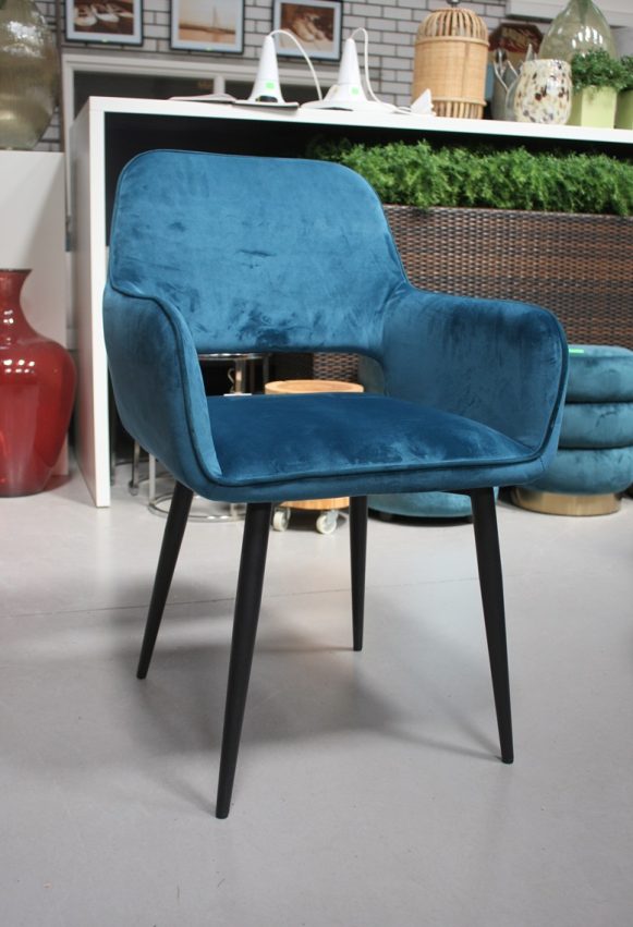 4 eetkamerstoelen velvet blauw petrol armleuning kuipstoel hal54