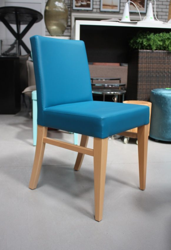 8 eetkamerstoelen hout kunstleer blauw petrol hal54