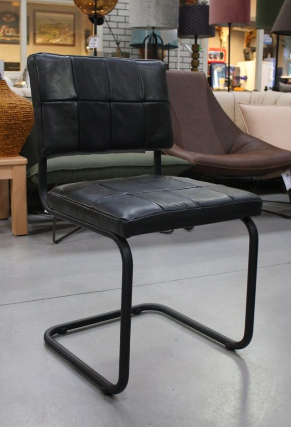 6 eetkamerstoelen Nelson Patch Jess design sledestoel metaal leer luxor black zwart industrieel hal54