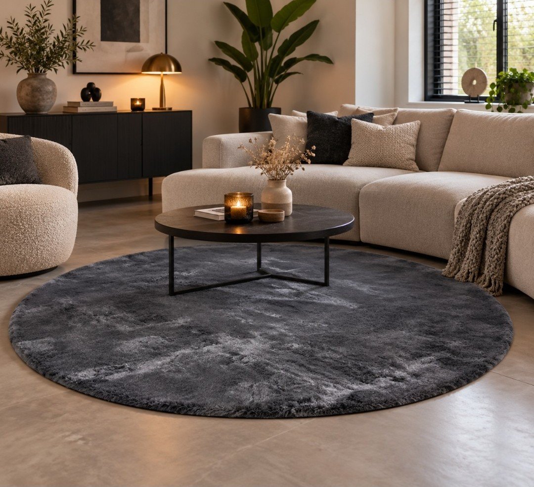 Vloerkleed Comfy Ø200 Dark Grey (gratis verzending)