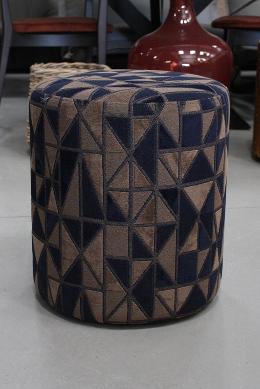 Poef rond stof donkerblauw / zand