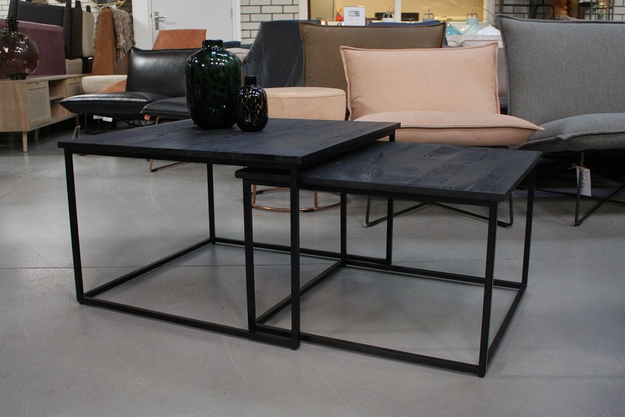 Salontafel vierkant zwart (set van 2)