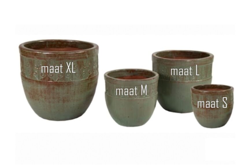 Bloempot groen geglazuurd (maat M) - Afbeelding 2