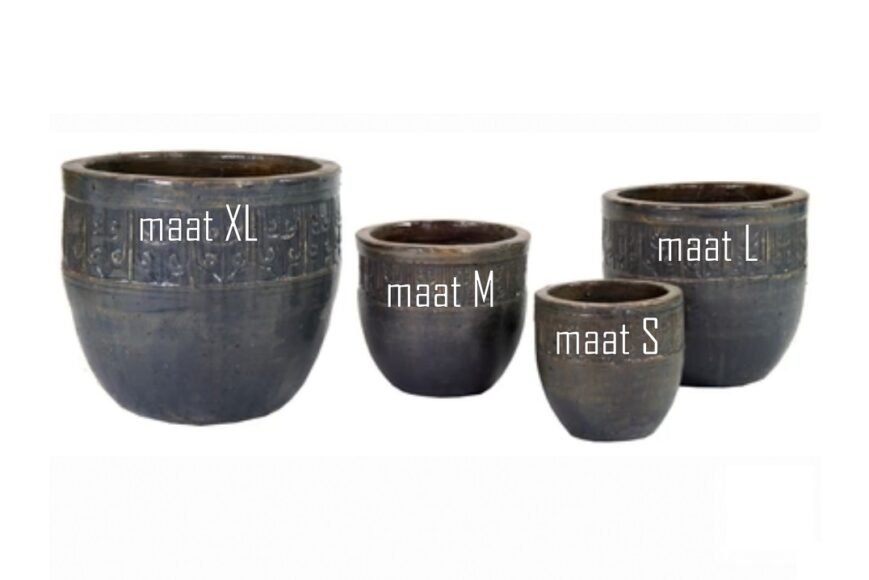 Bloempot blauw geglazuurd (maat XL) - Afbeelding 2