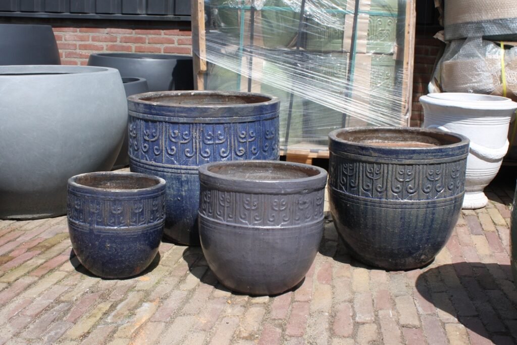 Bloempot blauw geglazuurd (maat S)