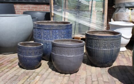 Bloempot blauw geglazuurd (maat XL)