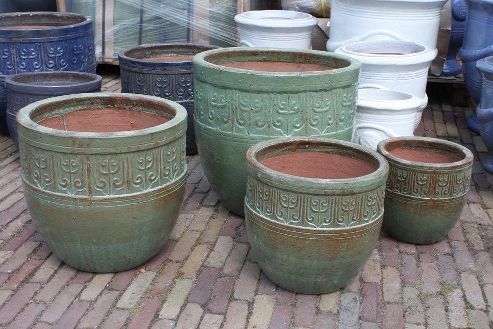 Bloempot groen geglazuurd (maat S)