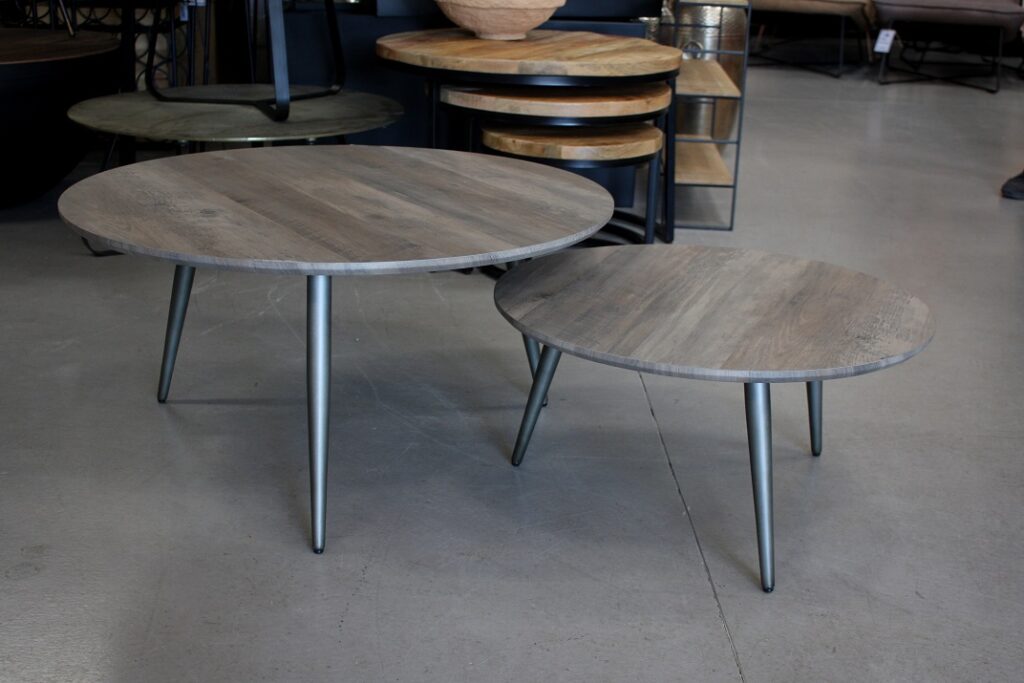 Set van 2 ronde salontafels grijs