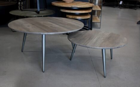 Set van 2 ronde salontafels grijs