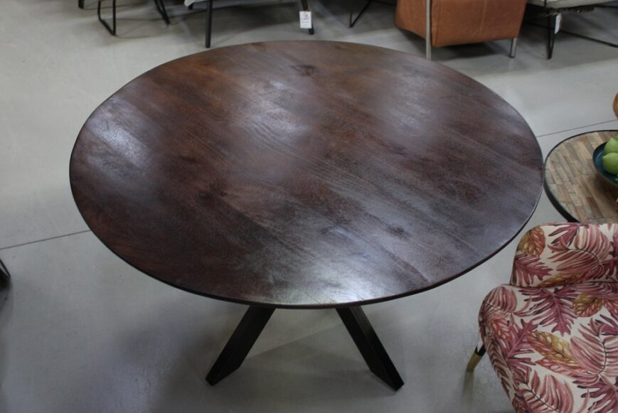 Eettafel rond mangohout donkerbruin Ø130 cm. - Afbeelding 2