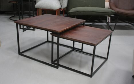 Salontafel vierkant donkerbruin (set van 2)