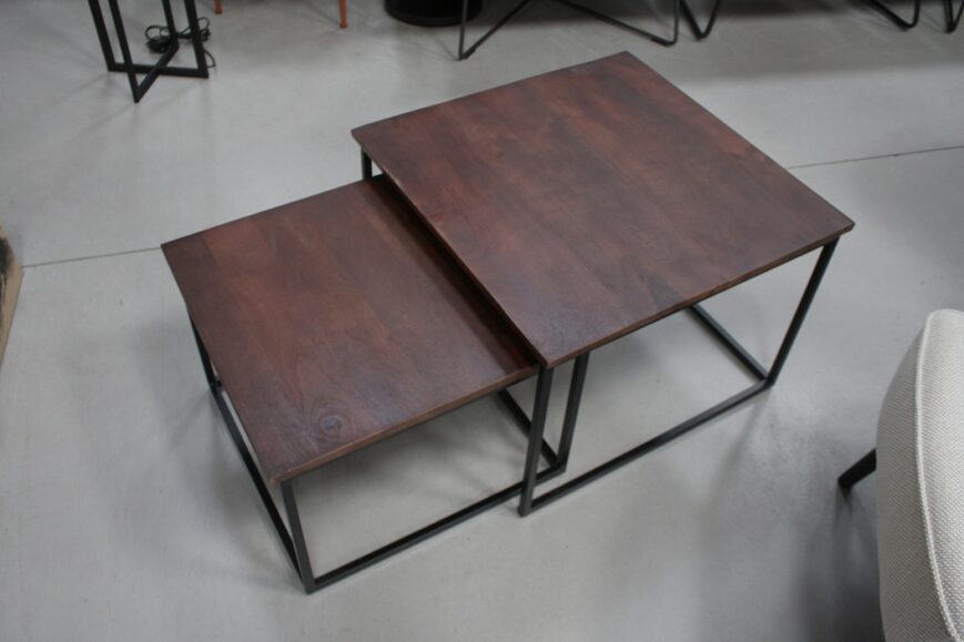 Salontafel vierkant donkerbruin (set van 2) - Afbeelding 2