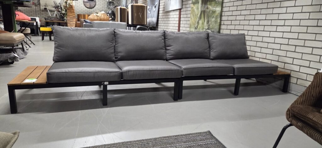 Loungebank: aluminium - acaciahout - stof