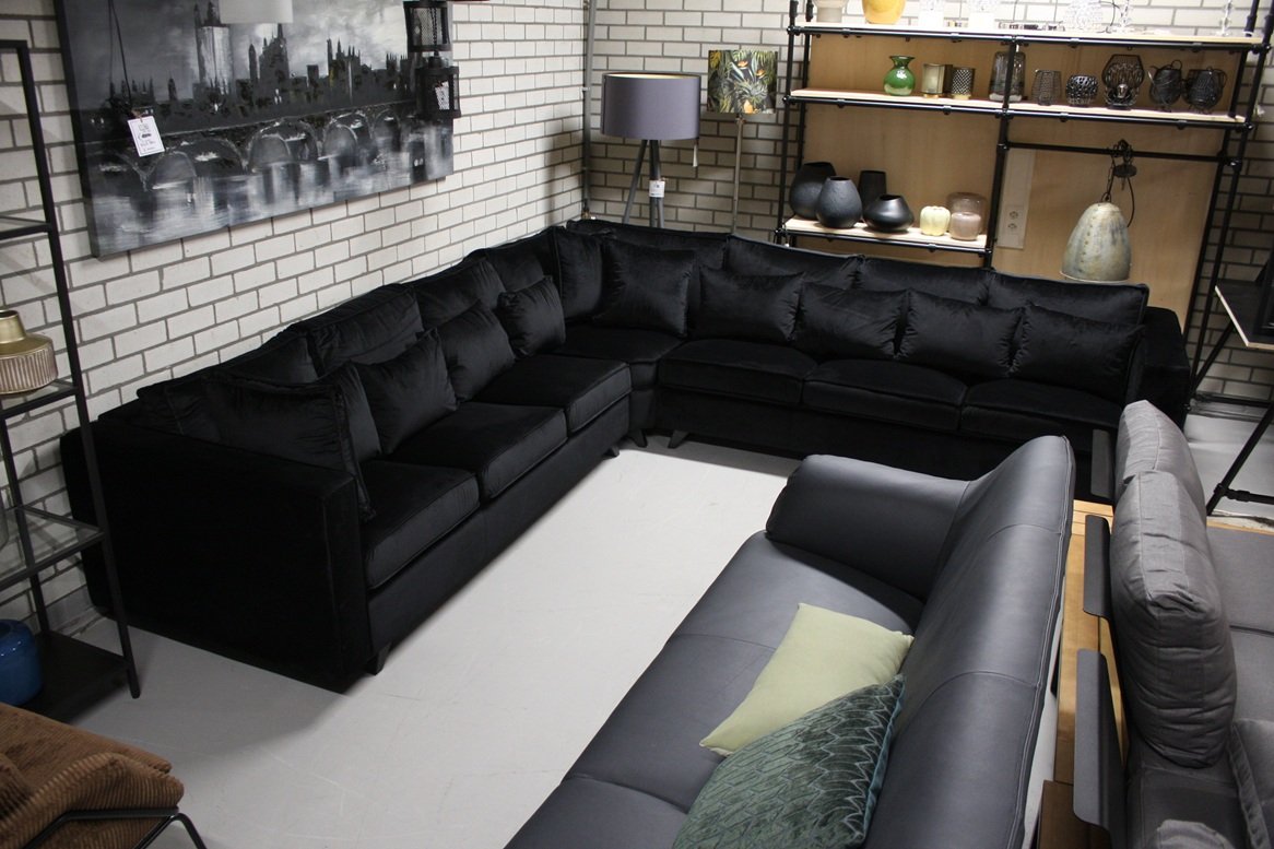 Hoekbank zwart velvet - Afbeelding 3