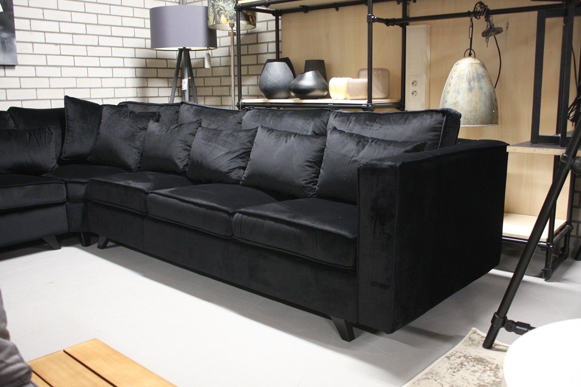 Hoekbank zwart velvet - Afbeelding 2