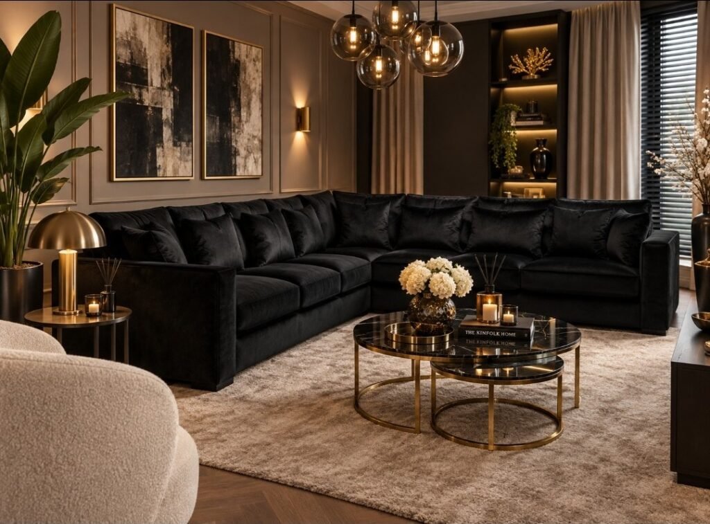 Hoekbank zwart velvet