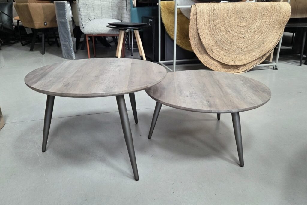 Set van 2 ronde salontafels grijs
