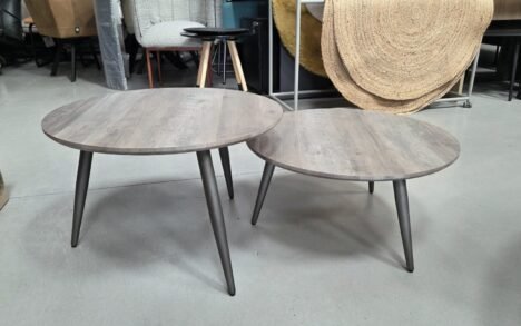Set van 2 ronde salontafels grijs