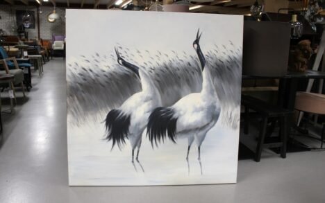 Canvas schilderij Japanse kraanvogel 120 x 120 cm.