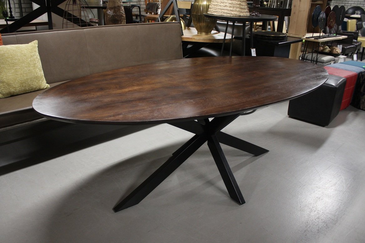 Eettafel mangohout donkerbruin 220x110 - Afbeelding 2