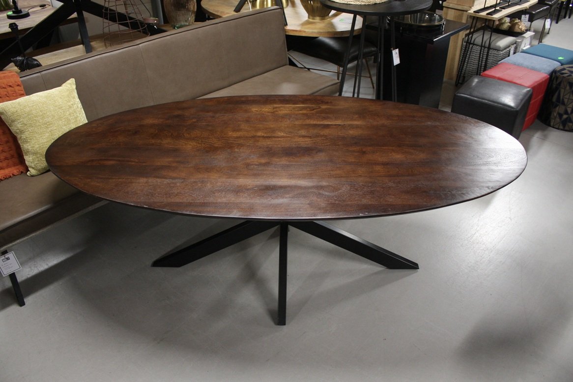 Eettafel mangohout donkerbruin 220x110 - Afbeelding 3