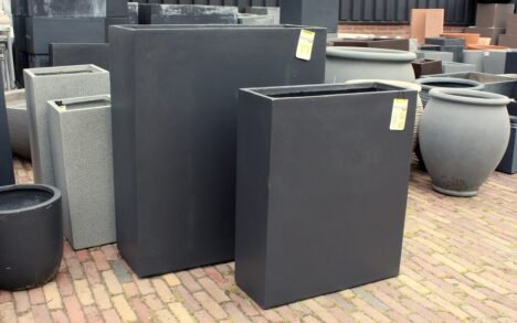 Bloembak - afscheider clayfibre antraciet 80x30x93