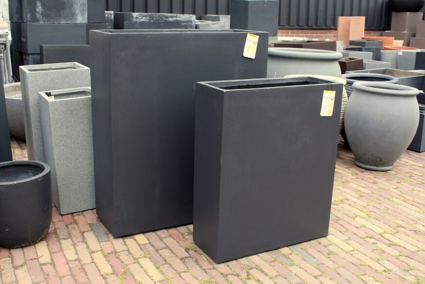 Bloembak / afscheider clayfibre antraciet 60x23x73
