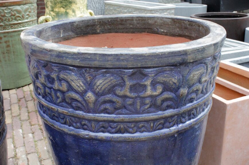 Bloempot geglazuurd blauw (maat S) - Afbeelding 2
