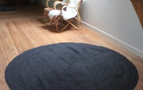 Vloerkleed Jute zwart Ø200 cm. (gratis verzending)