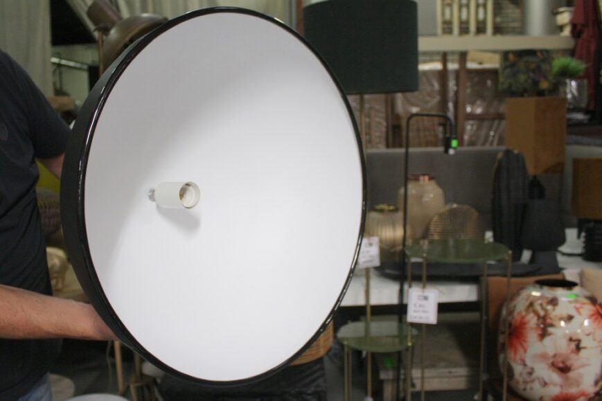 Hanglamp rond zwart kunstleder - Afbeelding 2