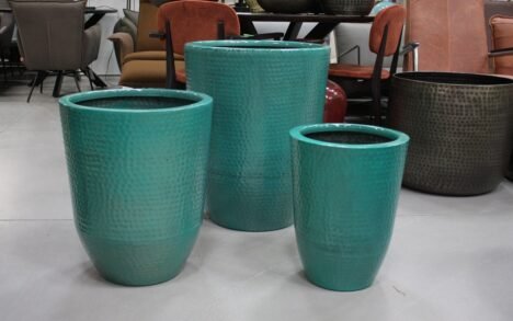 Bloempot hoog metaal blauw / groen Ø35 cm.