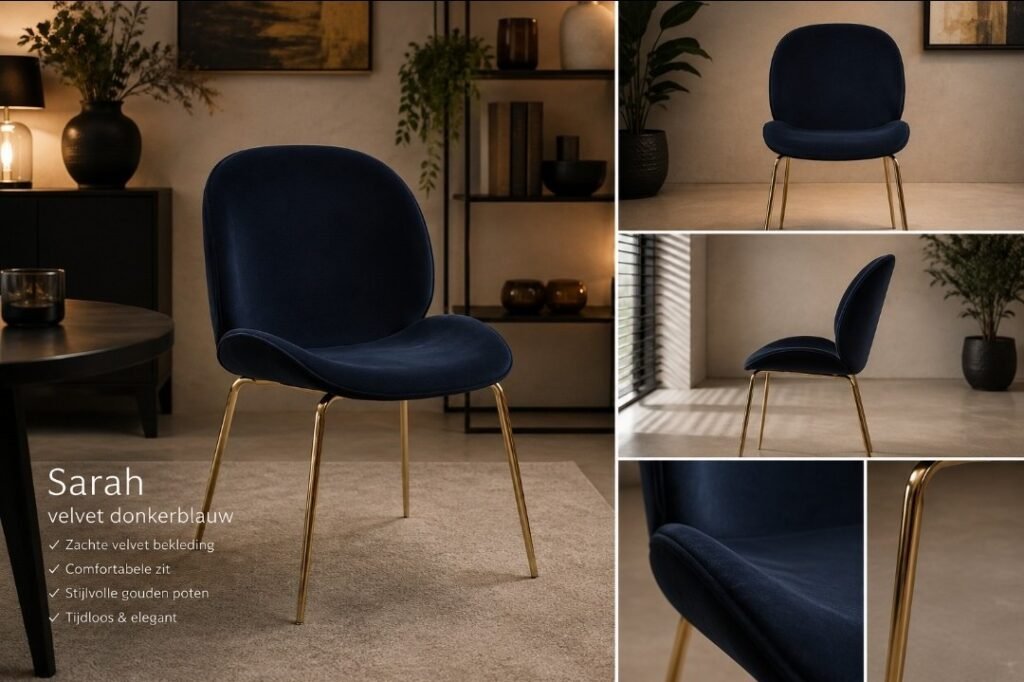 Eetkamerstoel Sarah velvet donkerblauw