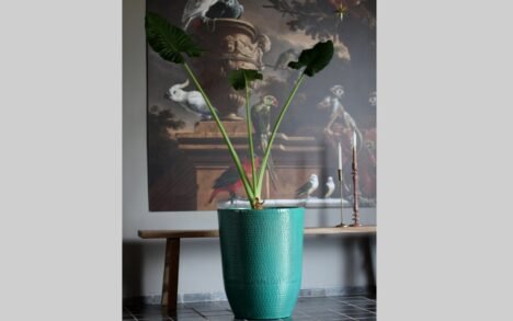 Bloempot hoog metaal blauw / groen Ø54 cm.