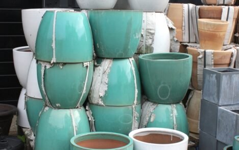 Bloempotten aardewerk geglazuurd wit & celadon (set van 3)