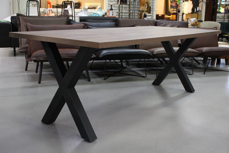 Eettafel 220 x 100 met kruispoot (houtlook)