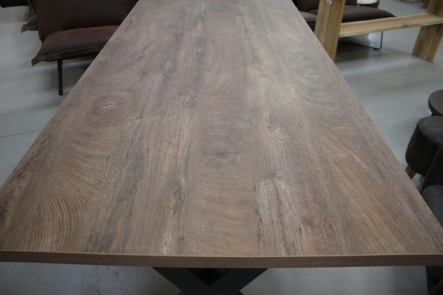 Eettafel 220 x 100 met kruispoot (houtlook) - Afbeelding 5