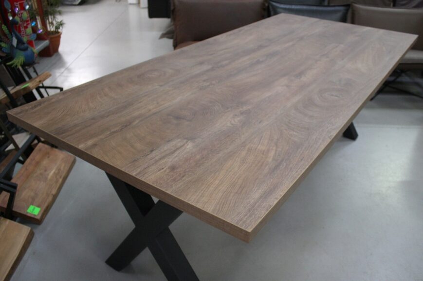 Eettafel 220 x 100 met kruispoot (houtlook) - Afbeelding 2