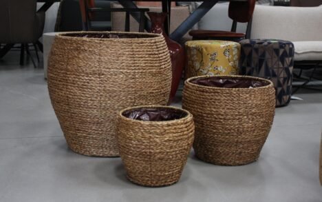 Rotan bloempot / mand Belly (set van 3)