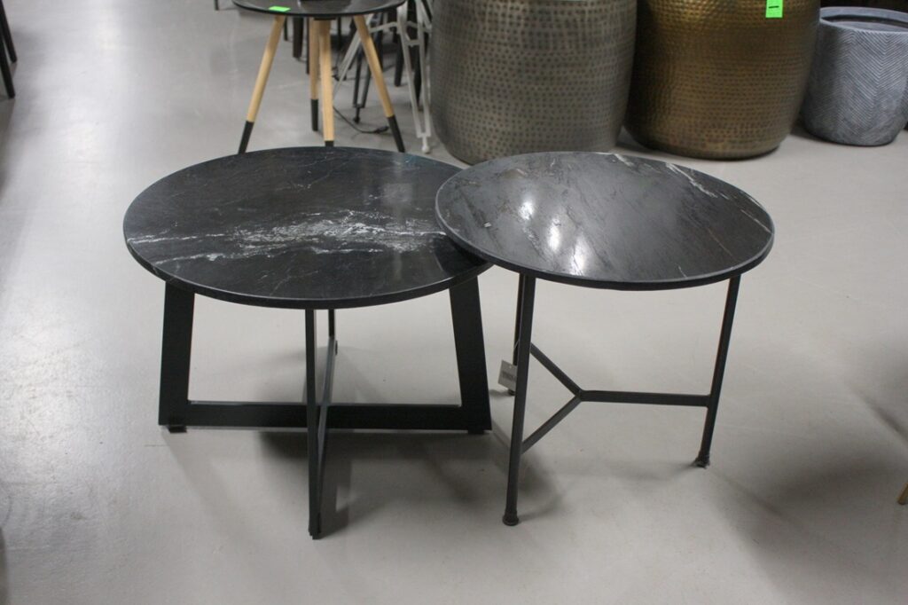 Set van 2 ronde salontafels metaal & marmer