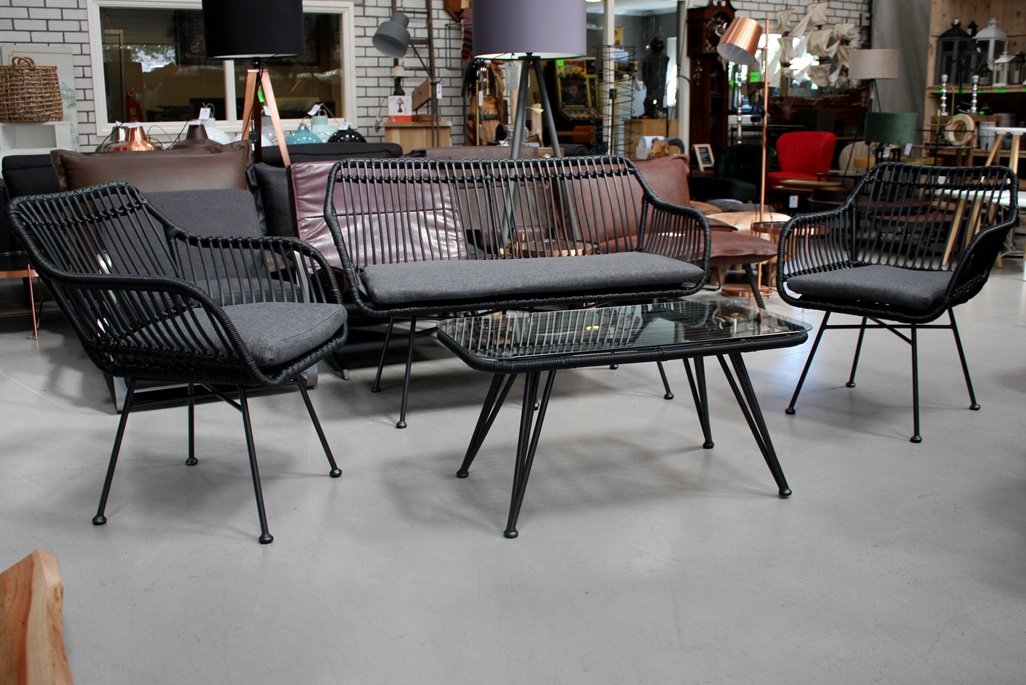 Loungeset tuinset rotanlook zwart - Afbeelding 4