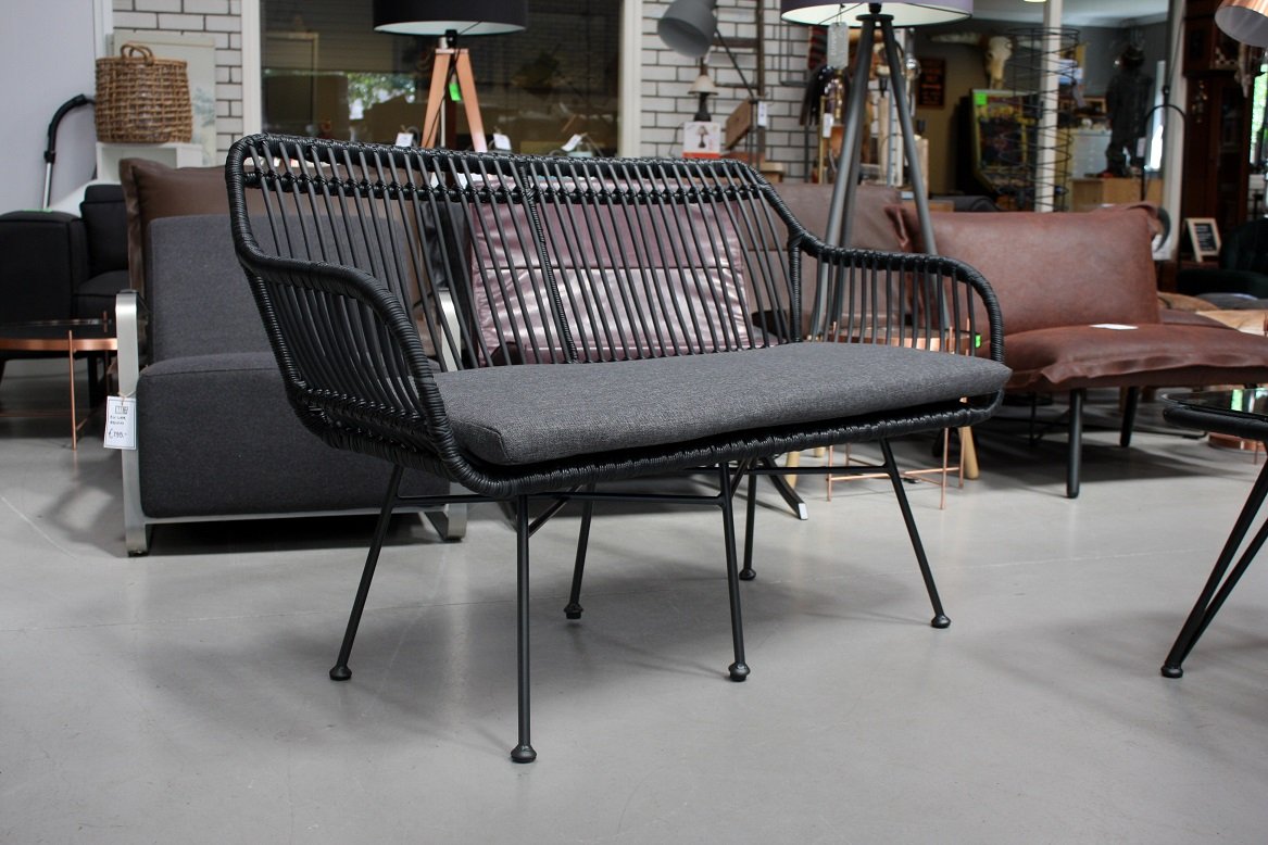 Loungeset tuinset rotanlook zwart - Afbeelding 2