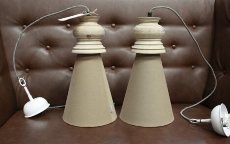 Lamp hout en stof taupe