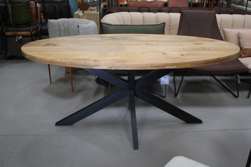 Eettafel ovaal mangohout 180 x 90 cm.