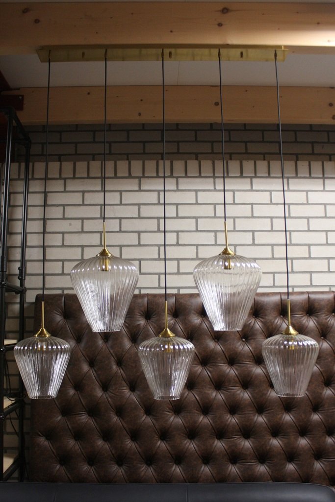 5 lichts hanglamp glas ribbel