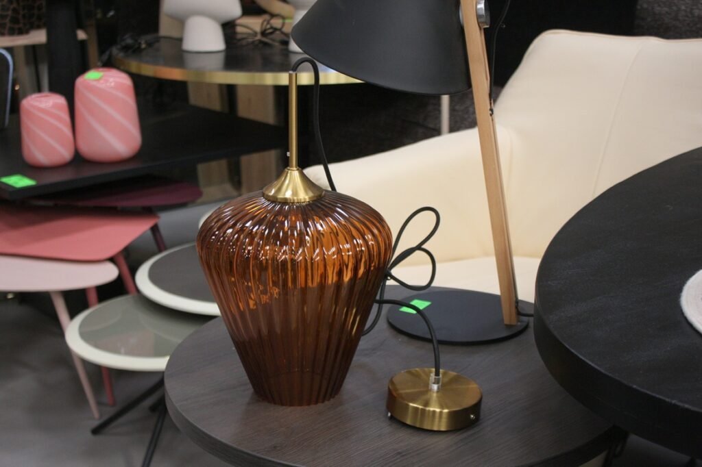 Hanglamp glas bruin ribbel