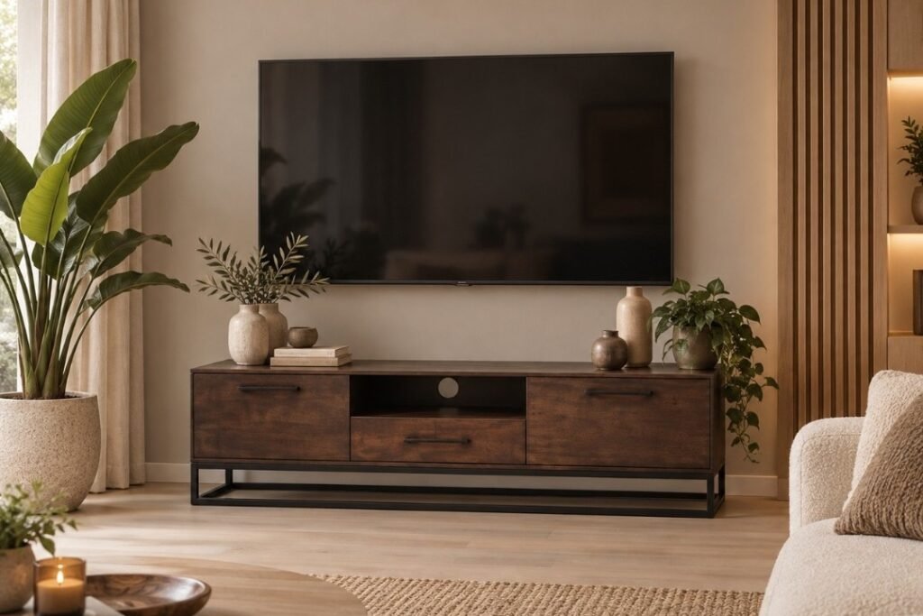 Tv meubel bruin mangohout 145 cm.