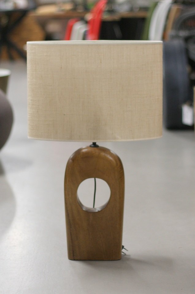 Tafellamp hout en stof naturel ovaal