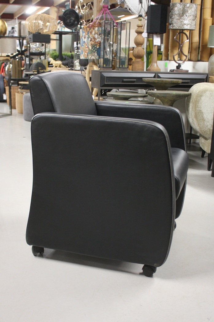 Eetkamerstoel zwart kunstleder met wieltjes - Afbeelding 2